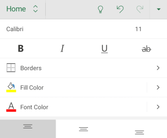 Opcije oblikovanja fonta u programu Excel za Android.