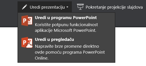 Uređivanje prezentacije radi izbora uređivanja u pregledaču