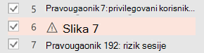 Pored stavke koja zahteva alternativni tekst pojavljuje se simbol upozorenja.