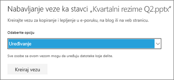 Izaberite stavku „Uređivanje“ kako biste drugima omogućili da uređuju datoteku