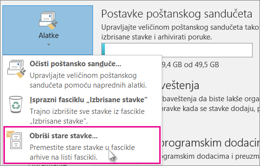 Čišćenje starih stavki