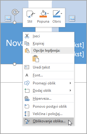Izaberite stavku "Oblikovanje oblika"