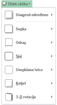 Meni „Efekti oblika“