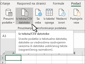 Izbor teksta/CSV datoteke sa kartice "Podaci"