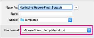 In the Save As box, Word template is highlighted