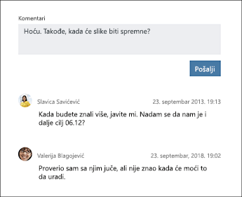 Snimak ekrana odeljka "Komentari" zadatka "Planer"