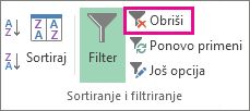 Dugme „Obriši filter“