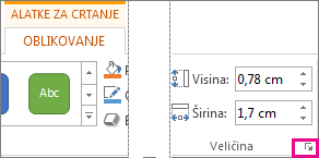 Pokretanje dijaloga u grupi „Veličina“ na kartici „Alatke za crtanje | Oblikovanje“