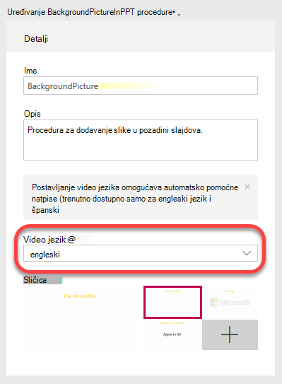 U okviru detalji navedite Video jezik