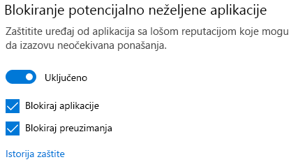 Potencijalno neželjena kontrola blokiranja aplikacija u programu Windows 10.