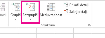 Na kartici „Podaci“ kliknite na dugme „Razgrupiši“.
