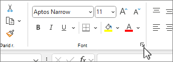 The Font settings dialog box launcher highlighted