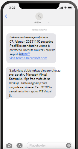 Primer teksta potvrde za virtuelnu zakazanu obavezu