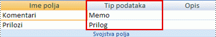 Postavka „Tip podataka“