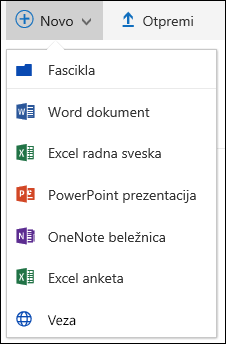 Office 365 Kreiranje nove fascikle ili dokumenta