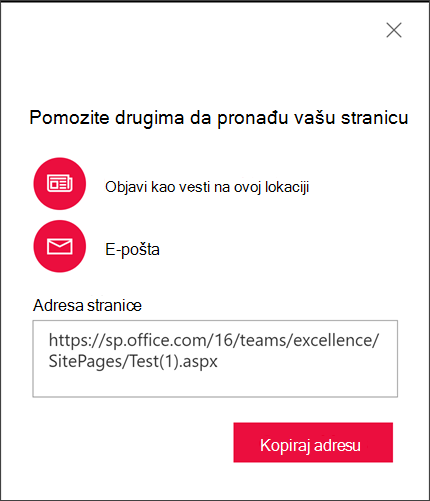 Opcije za pomoć drugima u pronalaženju stranice