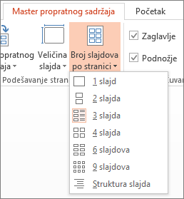 Opcije stavke „Broj slajdova po stranici“