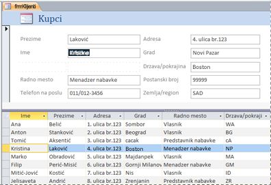 Razdeljeni obrazac u Access bazi podataka za računare
