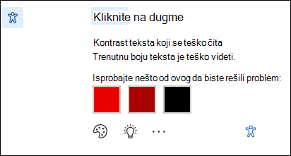 Ekran obaveštenja o problemu sa pristupačnošću sa mogućim ispravkama.