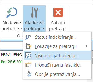 Više opcija traženja u okviru stavke „Alatke za pretragu“