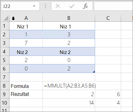 Funkcija MMULT- Primer 1