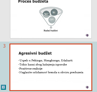 Revizija isticanjem u oknu sa sličicama programa PowerPoint