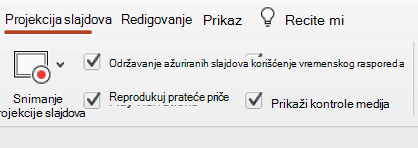 Kartica "Projekcija slajdova" na traci koja prikazuje izabranu stavku "Ažuriraj slajdove".