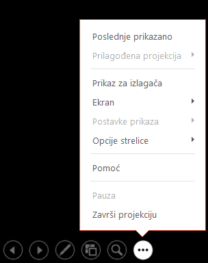 Pokazuje meni prikaza za izlagača u programu PowerPoint