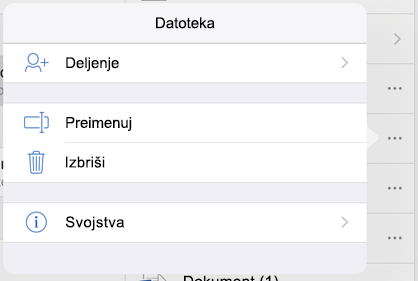 Preimenujte datoteku tako što ćete dodirnuti dugme "3 tačke" i izabrati stavku "Preimenuj"