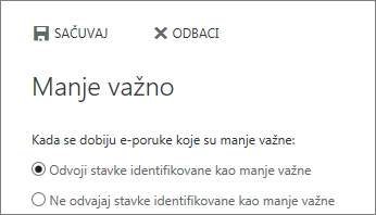 Opcije za „Manje važno“