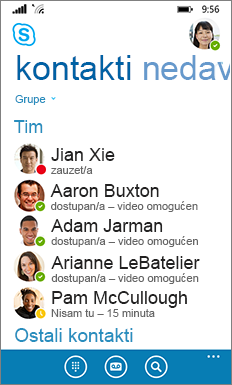 Novi Skype za posao za Windows Phone izgled i doživljaj – glavni prozor