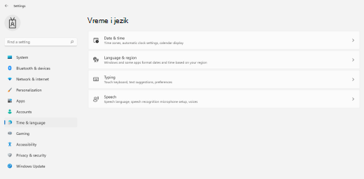 Meni vremena i jezika u Windows 11.