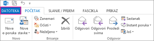 Ovako izgleda Outlook traka na radnoj površini.