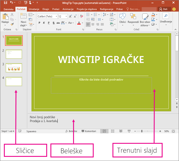 Pokazuje normalan prikaz u programu PowerPoint