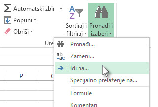 Kliknite na dugme „Pronađi i & izaberi“, a zatim kliknite na dugme „Idi na“