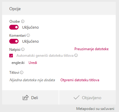 U prozoru "Opcije" izaberite Autogenerate natpis datoteke