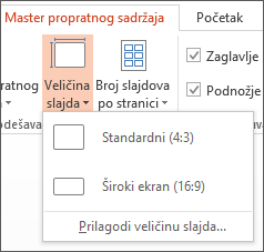 Meni „Veličina slajda“