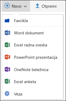 Kreiranje nove datoteke u biblioteci dokumenata u sistemu Office 365