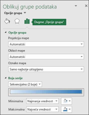 Opcije grupe okna zadataka za oblikovanje objekta Excel grafikona mape