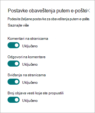 Željene postavke obaveštenja putem e-pošte