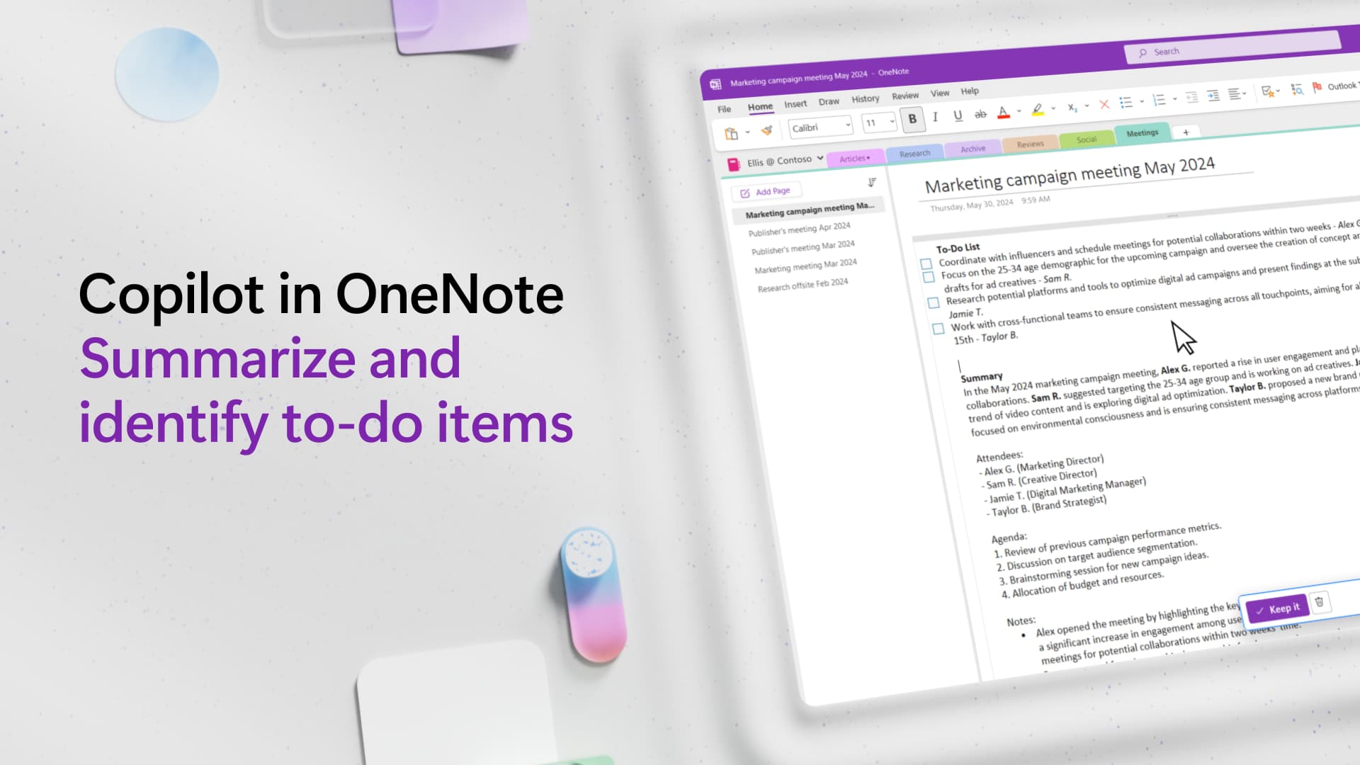 Video: Rezimiranje i identifikovanje stavki zaduženja pomoću funkcije Copilot u programu OneNote