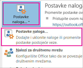 Da biste uklonili Gmail nalog, odaberite stavke „Datoteka“, „Postavke naloga“, „Postavke naloga“.