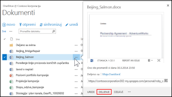 Početak deljenja dokumenta u SharePoint biblioteci