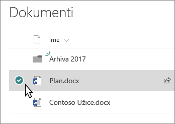 Snimak ekrana biblioteke sa izabranom datotekom