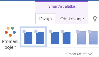 Dugme „Promeni boje“ na kartici „Dizajn“ u okviru „SmartArt alatke“