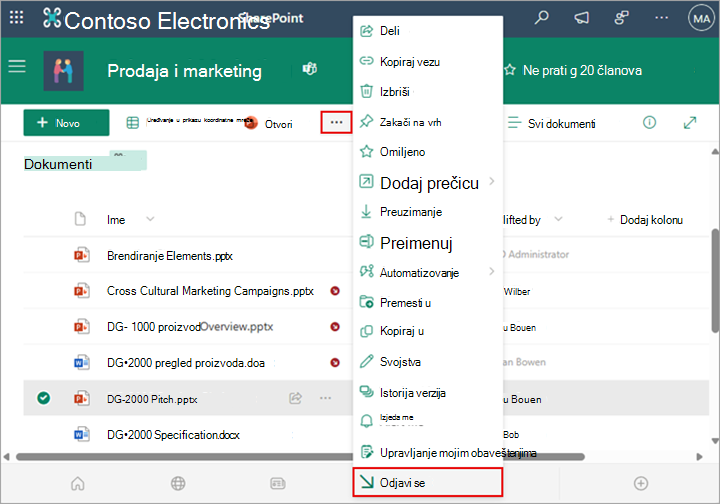 Možete da koristite komandu za odjavljivanje da biste odjavili datoteku iz biblioteke.