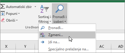 Kartica „Početak“ > Pronađi i izaberi > Zameni