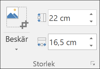 Skärmbild som visar inställningarna för höjd och bredd