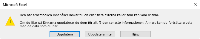 Dialogruta för felaktiga referenser i Excel