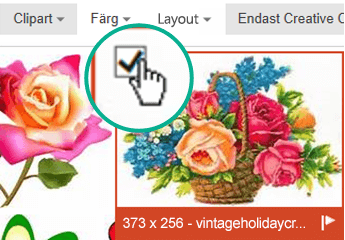 Välj miniatyrbilden för den bild du vill infoga. En bockmarkering visas högst upp till vänster.